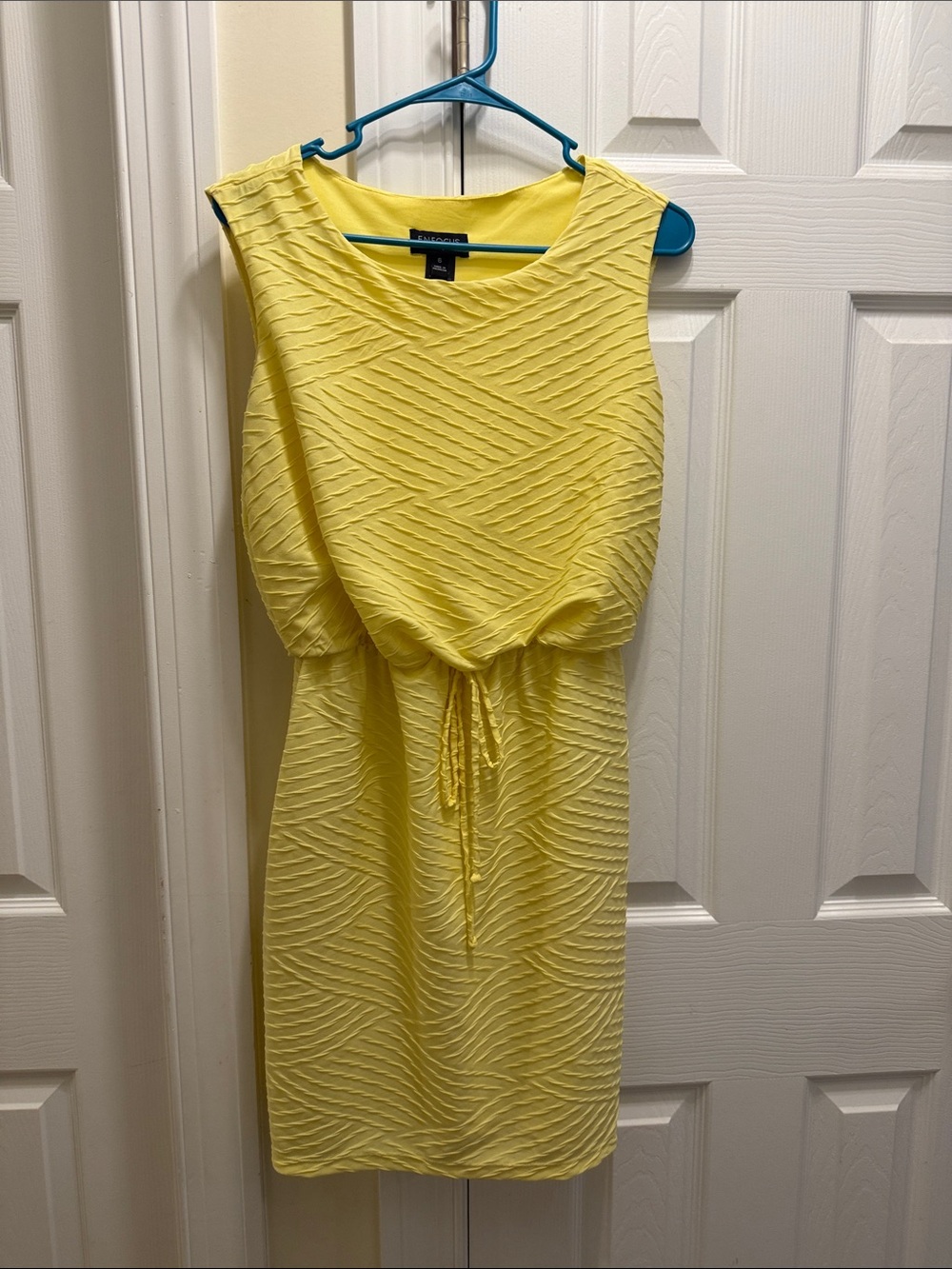 Enfocus Studio Yellow Textured Sleeveless Midi Dress with Drawstring Waist